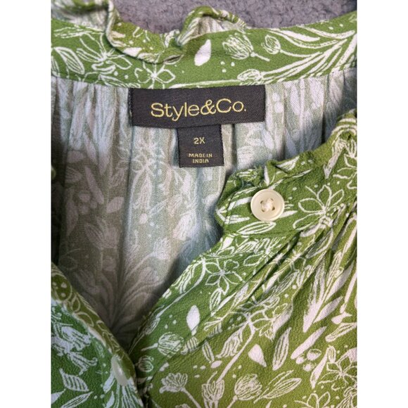 Style & Co Women's Plus Size (2X) Floral Printed Button-Front Blouse Green NWOTs - Picture 6 of 8